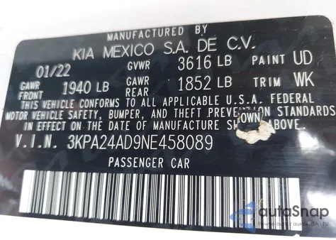 2022 Kia Rio S z USA, uszkodzony, nr VIN 3KPA24AD9NE458089